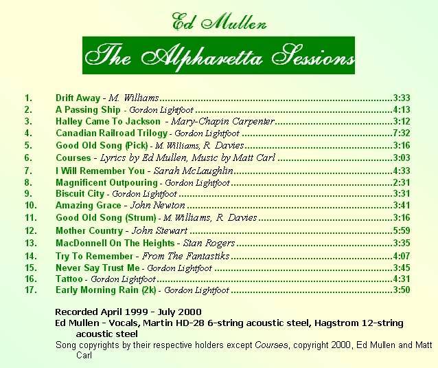 The Alpharetta Sessions - CD Back Cover